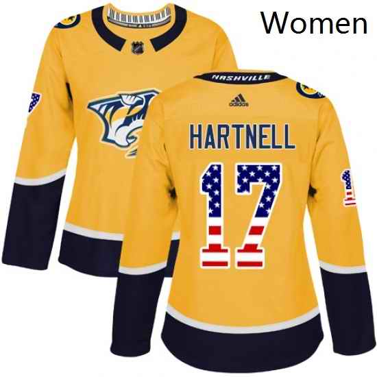 Womens Adidas Nashville Predators 17 Scott Hartnell Authentic Gold USA Flag Fashion NHL Jersey